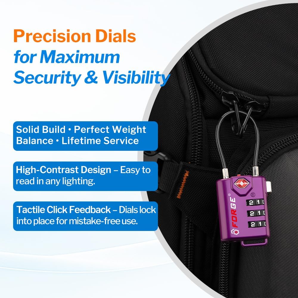 TSA Approved Luggage Locks, Open Alert Cable Lock, 4 Colors