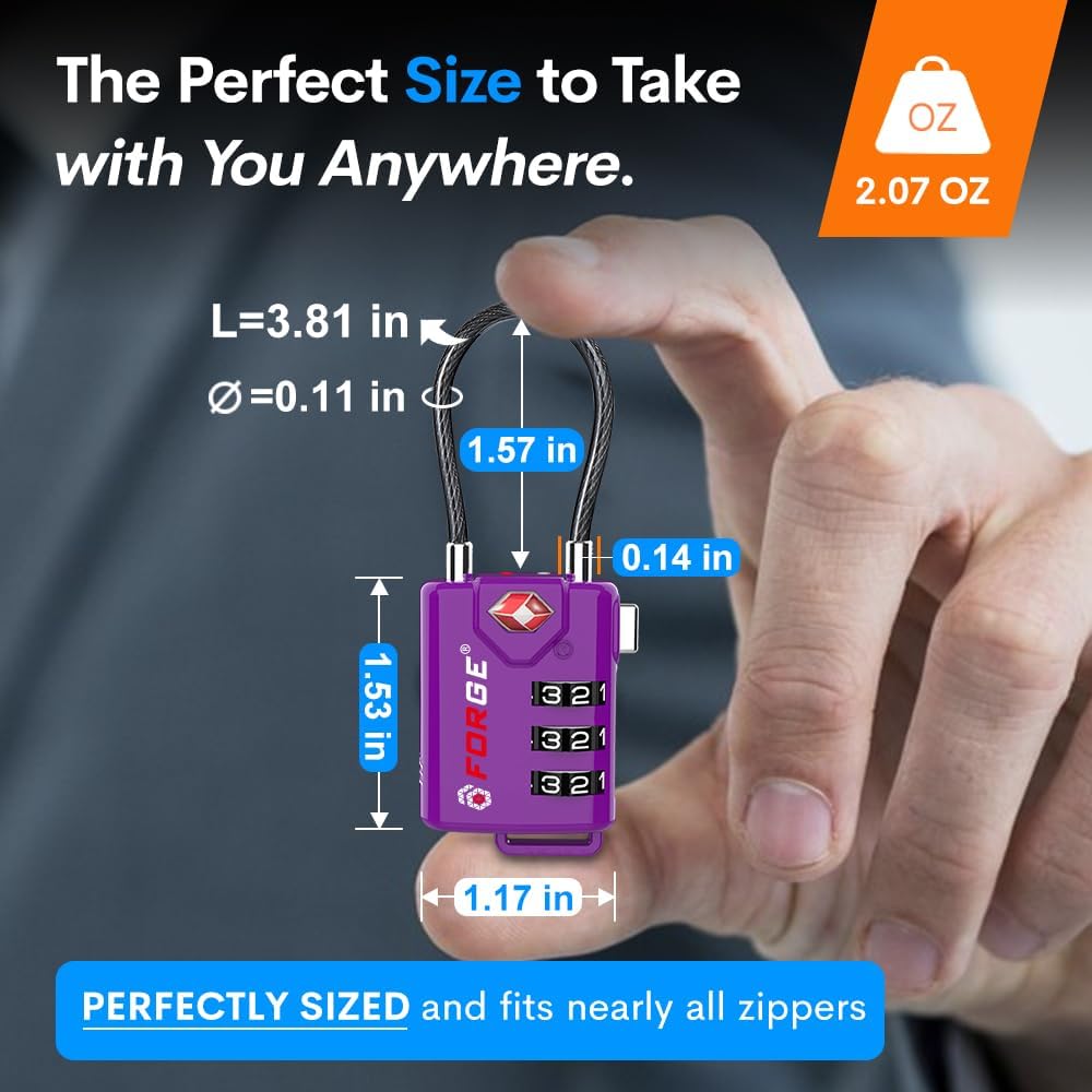 TSA Approved Luggage Locks, Open Alert Cable Lock, 4 Colors