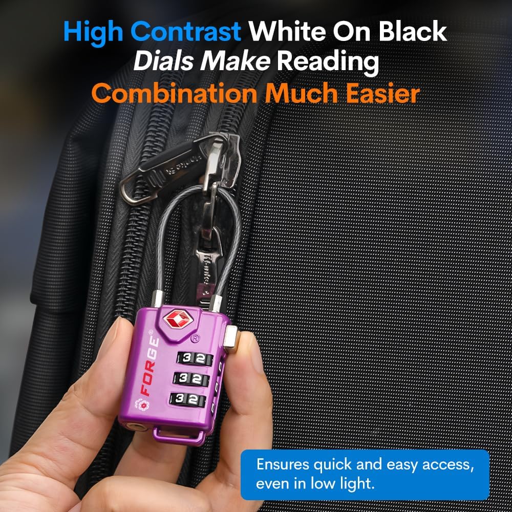 TSA Approved Luggage Locks, Open Alert Cable Lock, 4 Colors