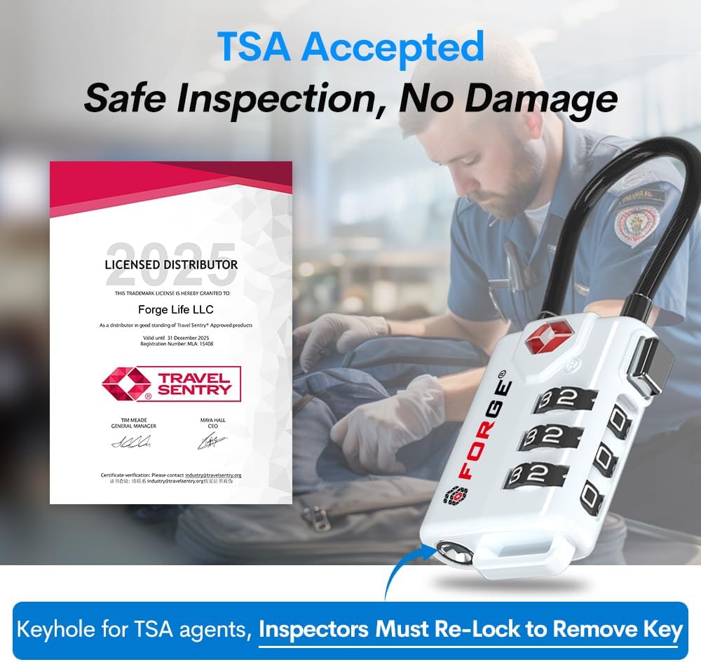 TSA Approved Luggage Locks, Open Alert Cable Lock, 4 Colors