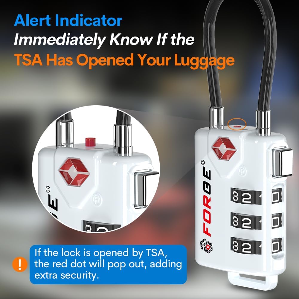 TSA Approved Luggage Locks, Open Alert Cable Lock, 4 Colors