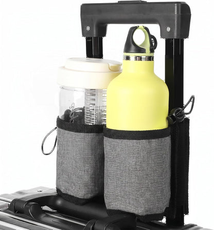 Luggage Travel Cup Holder Free Hand Drink Carrier Carry on Beverage Cup Holder Attachment Fits Roll on Suitcase Handles Business People, Travel Essentials (Grey)