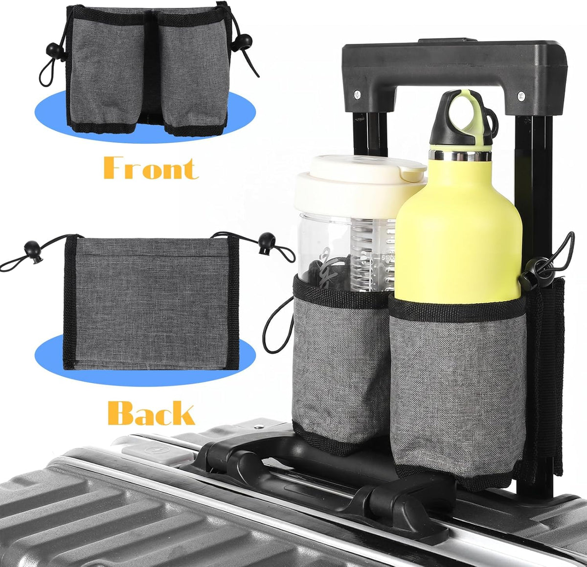 Luggage Travel Cup Holder Free Hand Drink Carrier Carry on Beverage Cup Holder Attachment Fits Roll on Suitcase Handles Business People, Travel Essentials (Grey)