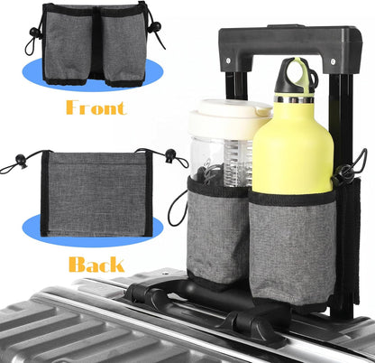 Luggage Travel Cup Holder Free Hand Drink Carrier Carry on Beverage Cup Holder Attachment Fits Roll on Suitcase Handles Business People, Travel Essentials (Grey)