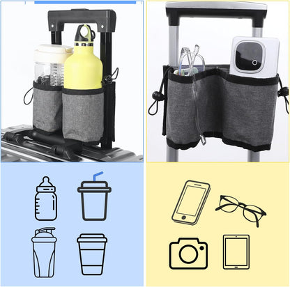 Luggage Travel Cup Holder Free Hand Drink Carrier Carry on Beverage Cup Holder Attachment Fits Roll on Suitcase Handles Business People, Travel Essentials (Grey)