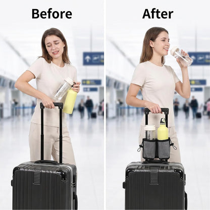 Luggage Travel Cup Holder Free Hand Drink Carrier Carry on Beverage Cup Holder Attachment Fits Roll on Suitcase Handles Business People, Travel Essentials (Grey)