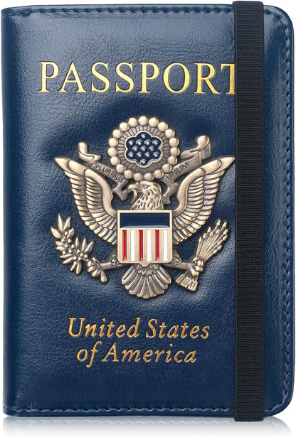 Passport Holder for Men Women RFID Blocking US Passport Cover Case, Waterproof Leather Passport Book Protector with Vaccine Card Slot Travel Document Organizer