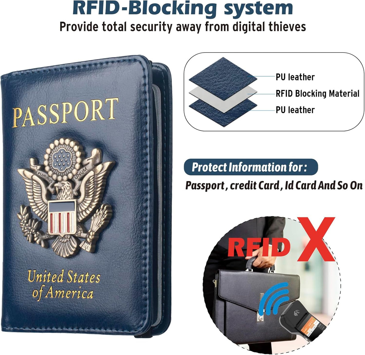 Passport Holder for Men Women RFID Blocking US Passport Cover Case, Waterproof Leather Passport Book Protector with Vaccine Card Slot Travel Document Organizer