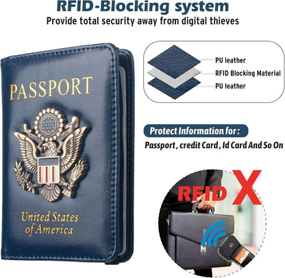 Passport Holder for Men Women RFID Blocking US Passport Cover Case, Waterproof Leather Passport Book Protector with Vaccine Card Slot Travel Document Organizer