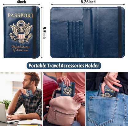 Passport Holder for Men Women RFID Blocking US Passport Cover Case, Waterproof Leather Passport Book Protector with Vaccine Card Slot Travel Document Organizer
