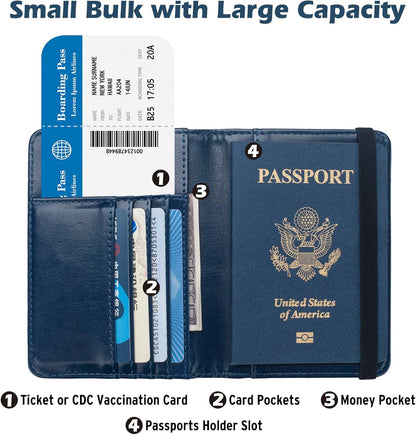 Passport Holder for Men Women RFID Blocking US Passport Cover Case, Waterproof Leather Passport Book Protector with Vaccine Card Slot Travel Document Organizer