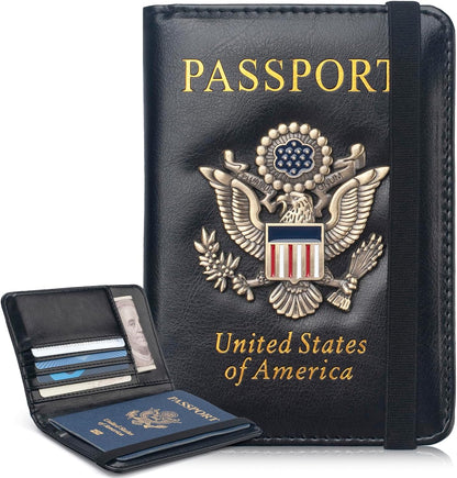 Passport Holder for Men Women RFID Blocking US Passport Cover Case, Waterproof Leather Passport Book Protector with Vaccine Card Slot Travel Document Organizer