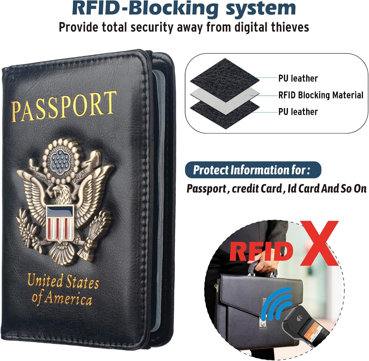Passport Holder for Men Women RFID Blocking US Passport Cover Case, Waterproof Leather Passport Book Protector with Vaccine Card Slot Travel Document Organizer