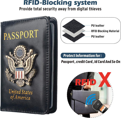 Passport Holder for Men Women RFID Blocking US Passport Cover Case, Waterproof Leather Passport Book Protector with Vaccine Card Slot Travel Document Organizer