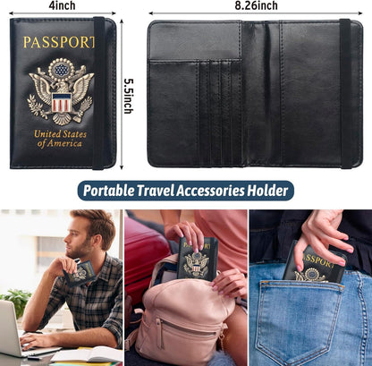 Passport Holder for Men Women RFID Blocking US Passport Cover Case, Waterproof Leather Passport Book Protector with Vaccine Card Slot Travel Document Organizer