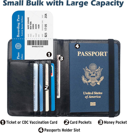 Passport Holder for Men Women RFID Blocking US Passport Cover Case, Waterproof Leather Passport Book Protector with Vaccine Card Slot Travel Document Organizer