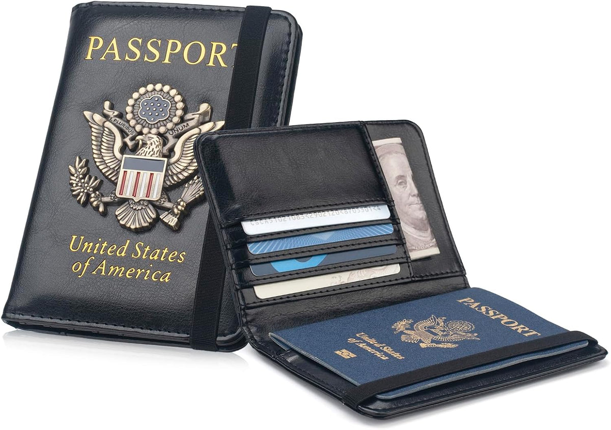 Passport Holder for Men Women RFID Blocking US Passport Cover Case, Waterproof Leather Passport Book Protector with Vaccine Card Slot Travel Document Organizer