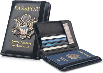 Passport Holder for Men Women RFID Blocking US Passport Cover Case, Waterproof Leather Passport Book Protector with Vaccine Card Slot Travel Document Organizer
