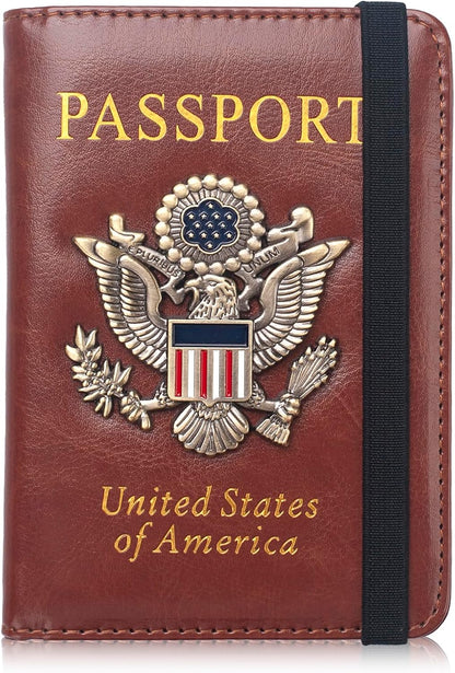 Passport Holder for Men Women RFID Blocking US Passport Cover Case, Waterproof Leather Passport Book Protector with Vaccine Card Slot Travel Document Organizer