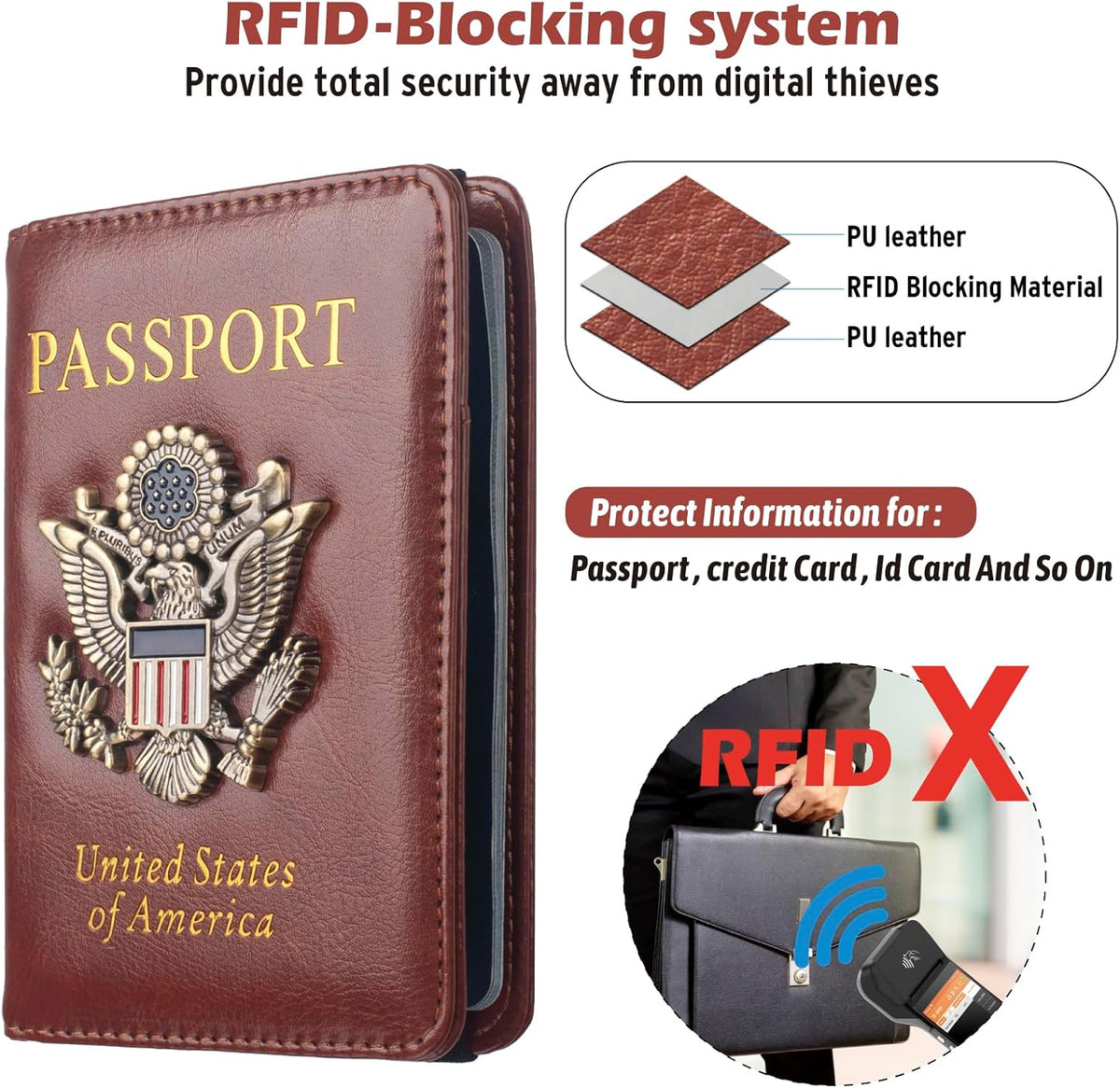 Passport Holder for Men Women RFID Blocking US Passport Cover Case, Waterproof Leather Passport Book Protector with Vaccine Card Slot Travel Document Organizer