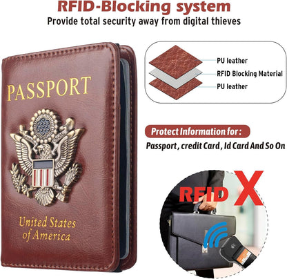 Passport Holder for Men Women RFID Blocking US Passport Cover Case, Waterproof Leather Passport Book Protector with Vaccine Card Slot Travel Document Organizer
