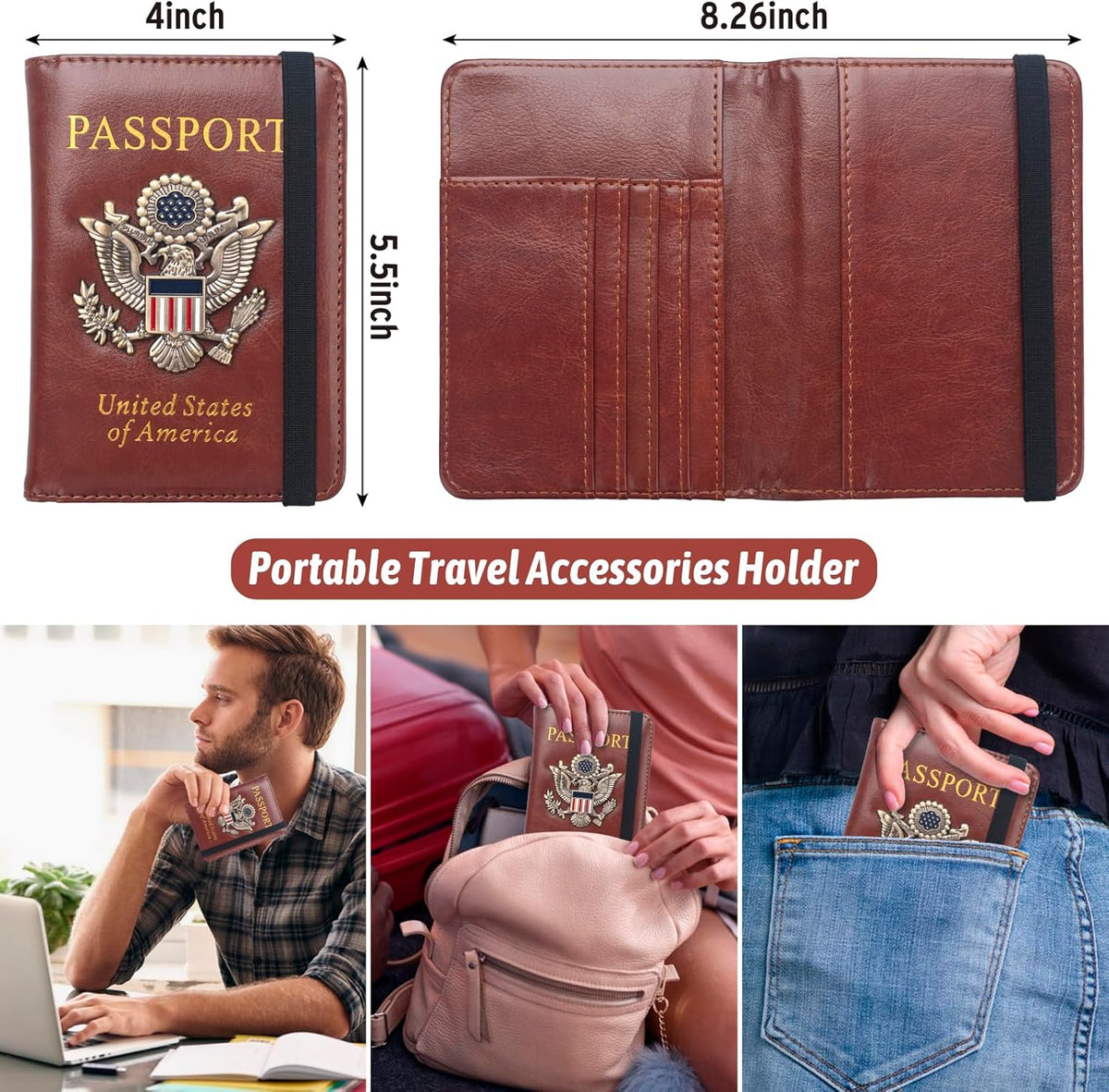 Passport Holder for Men Women RFID Blocking US Passport Cover Case, Waterproof Leather Passport Book Protector with Vaccine Card Slot Travel Document Organizer