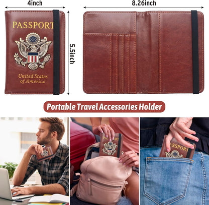 Passport Holder for Men Women RFID Blocking US Passport Cover Case, Waterproof Leather Passport Book Protector with Vaccine Card Slot Travel Document Organizer