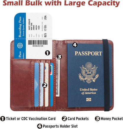 Passport Holder for Men Women RFID Blocking US Passport Cover Case, Waterproof Leather Passport Book Protector with Vaccine Card Slot Travel Document Organizer