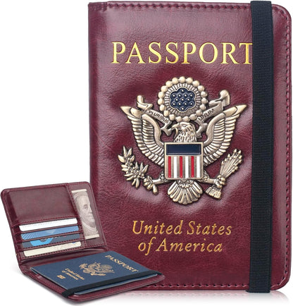 Passport Holder for Men Women RFID Blocking US Passport Cover Case, Waterproof Leather Passport Book Protector with Vaccine Card Slot Travel Document Organizer