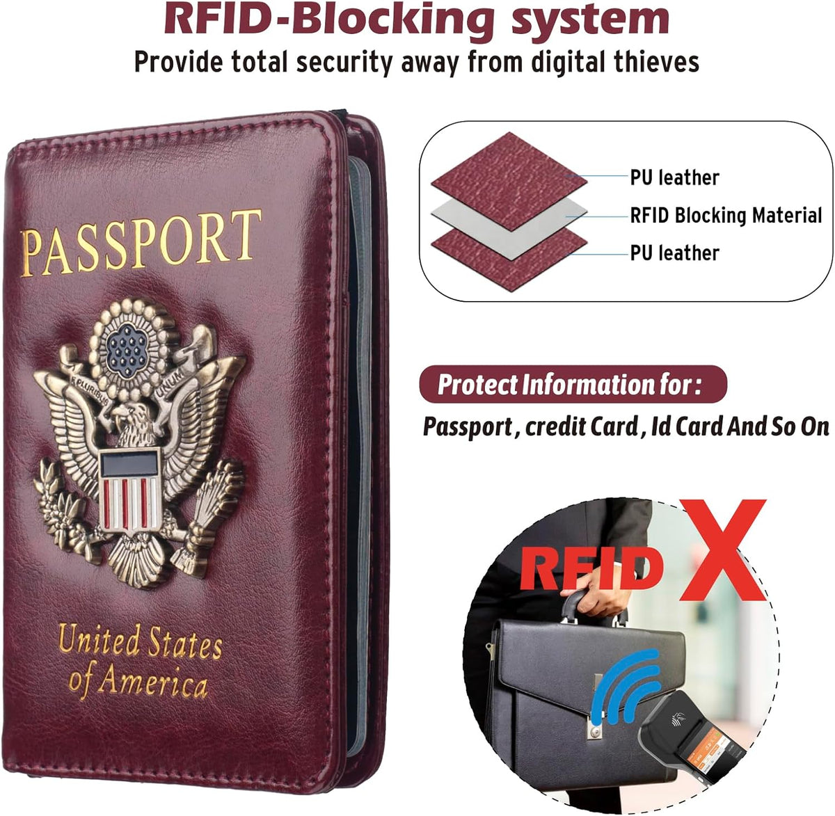 Passport Holder for Men Women RFID Blocking US Passport Cover Case, Waterproof Leather Passport Book Protector with Vaccine Card Slot Travel Document Organizer