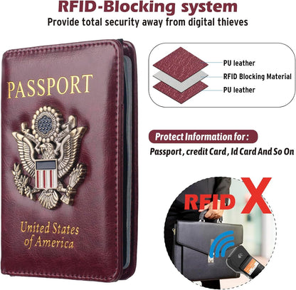 Passport Holder for Men Women RFID Blocking US Passport Cover Case, Waterproof Leather Passport Book Protector with Vaccine Card Slot Travel Document Organizer