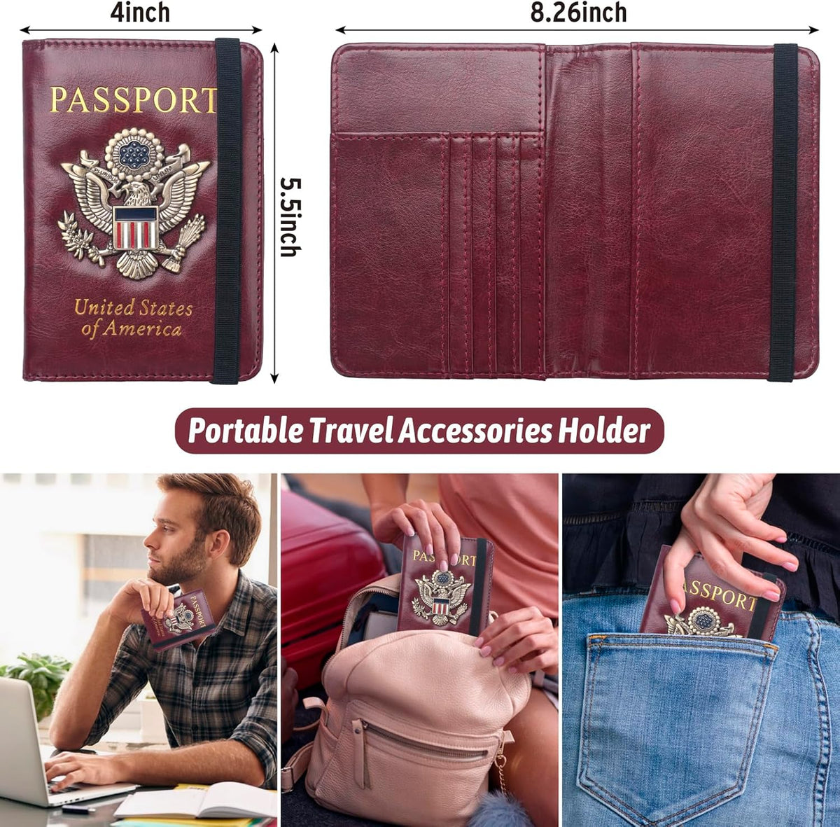 Passport Holder for Men Women RFID Blocking US Passport Cover Case, Waterproof Leather Passport Book Protector with Vaccine Card Slot Travel Document Organizer