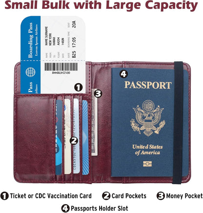 Passport Holder for Men Women RFID Blocking US Passport Cover Case, Waterproof Leather Passport Book Protector with Vaccine Card Slot Travel Document Organizer