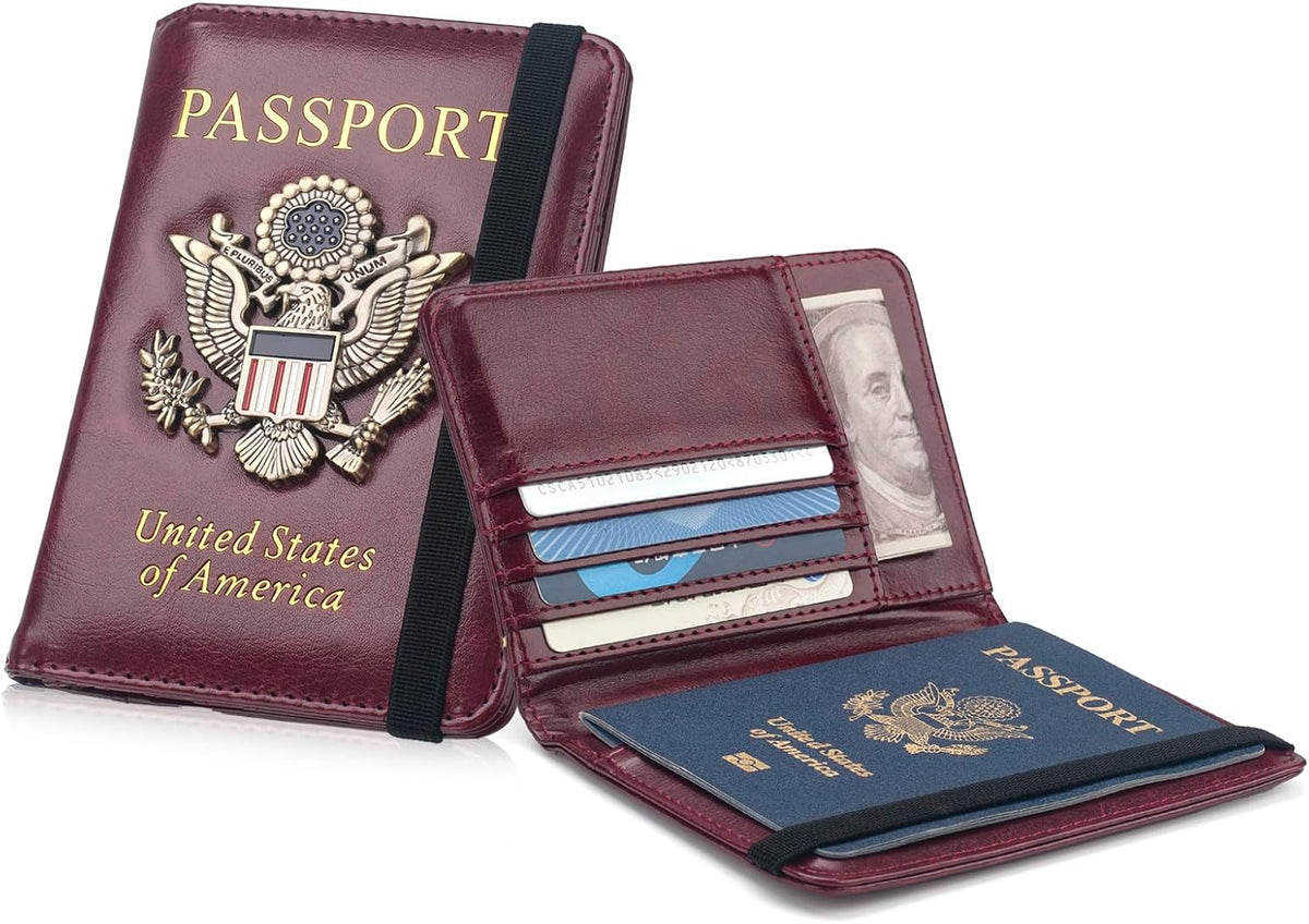 Passport Holder for Men Women RFID Blocking US Passport Cover Case, Waterproof Leather Passport Book Protector with Vaccine Card Slot Travel Document Organizer