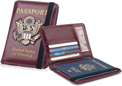 Passport Holder for Men Women RFID Blocking US Passport Cover Case, Waterproof Leather Passport Book Protector with Vaccine Card Slot Travel Document Organizer