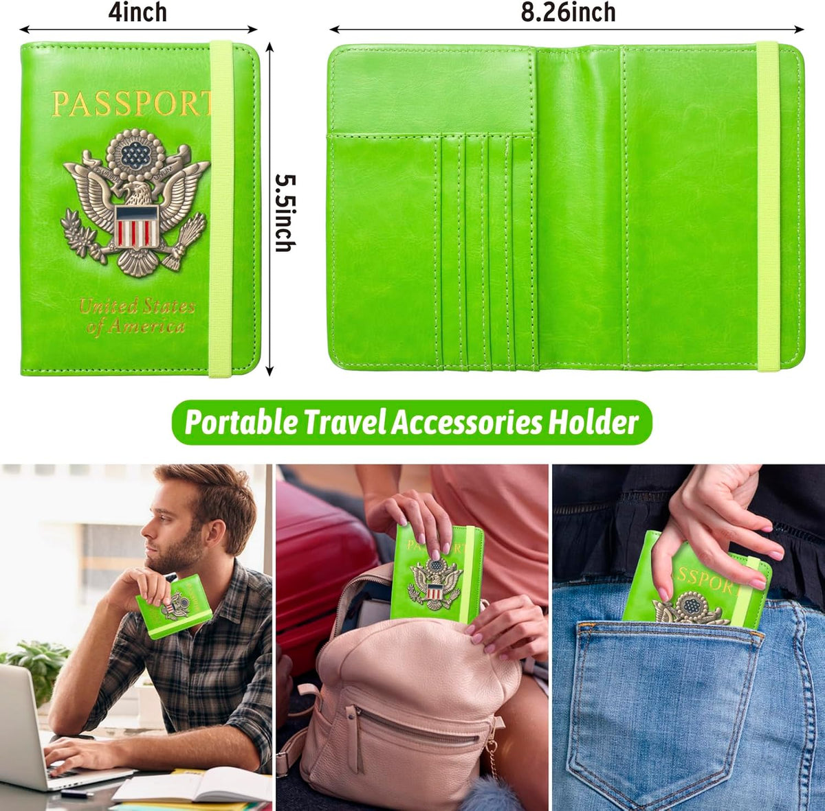 Passport Holder for Men Women RFID Blocking US Passport Cover Case, Waterproof Leather Passport Book Protector with Vaccine Card Slot Travel Document Organizer