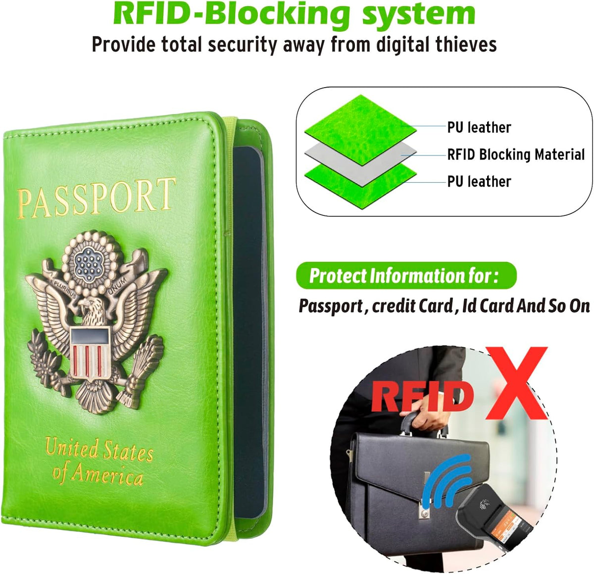 Passport Holder for Men Women RFID Blocking US Passport Cover Case, Waterproof Leather Passport Book Protector with Vaccine Card Slot Travel Document Organizer