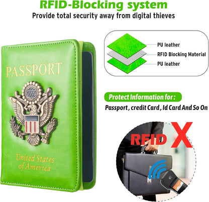 Passport Holder for Men Women RFID Blocking US Passport Cover Case, Waterproof Leather Passport Book Protector with Vaccine Card Slot Travel Document Organizer