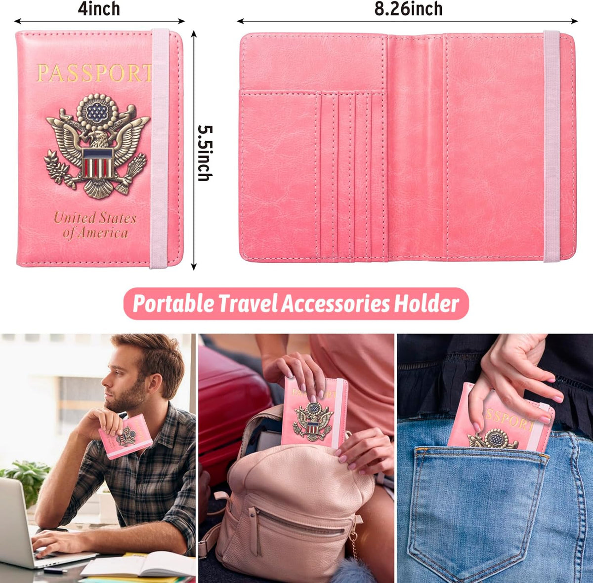 Passport Holder for Men Women RFID Blocking US Passport Cover Case, Waterproof Leather Passport Book Protector with Vaccine Card Slot Travel Document Organizer