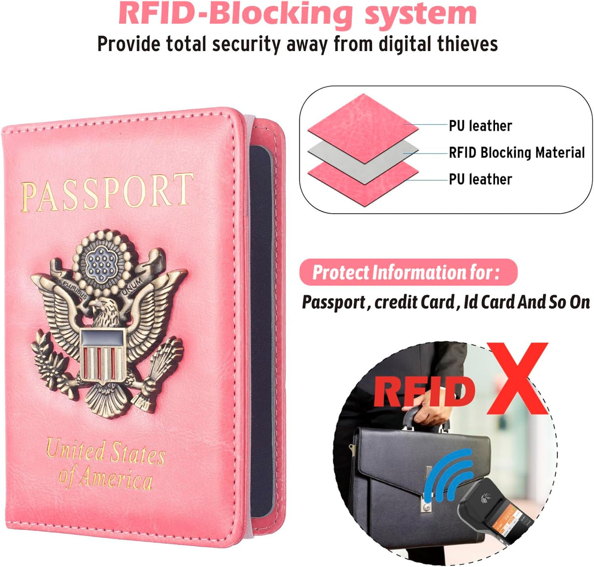 Passport Holder for Men Women RFID Blocking US Passport Cover Case, Waterproof Leather Passport Book Protector with Vaccine Card Slot Travel Document Organizer