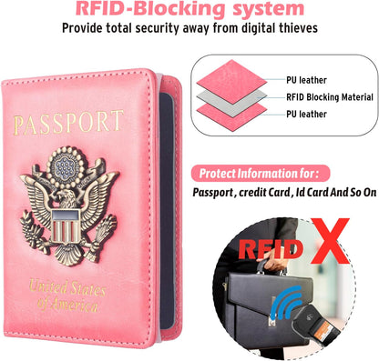 Passport Holder for Men Women RFID Blocking US Passport Cover Case, Waterproof Leather Passport Book Protector with Vaccine Card Slot Travel Document Organizer