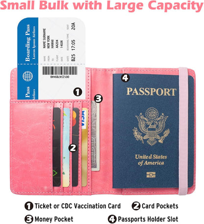 Passport Holder for Men Women RFID Blocking US Passport Cover Case, Waterproof Leather Passport Book Protector with Vaccine Card Slot Travel Document Organizer