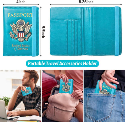 Passport Holder for Men Women RFID Blocking US Passport Cover Case, Waterproof Leather Passport Book Protector with Vaccine Card Slot Travel Document Organizer