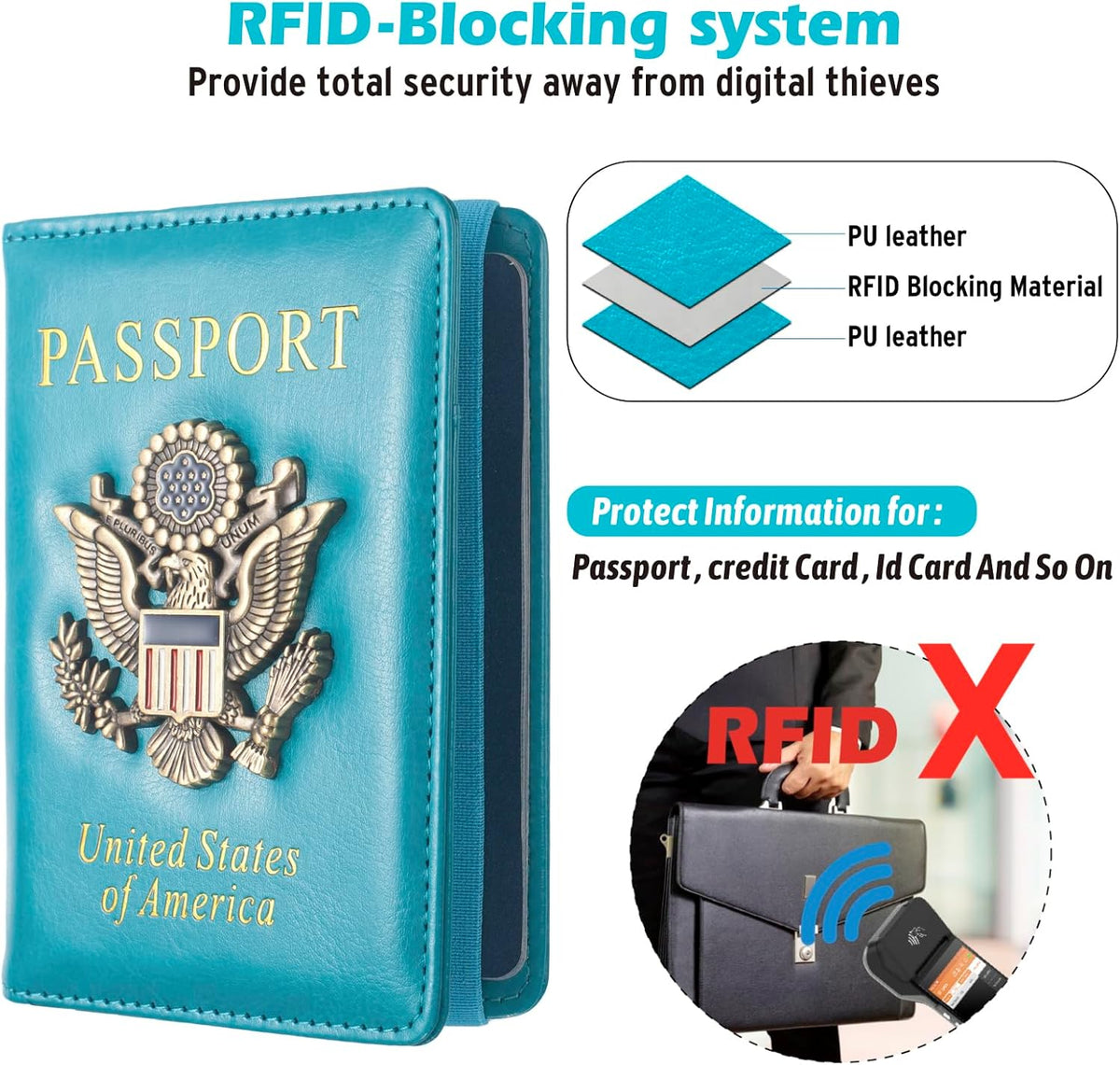 Passport Holder for Men Women RFID Blocking US Passport Cover Case, Waterproof Leather Passport Book Protector with Vaccine Card Slot Travel Document Organizer