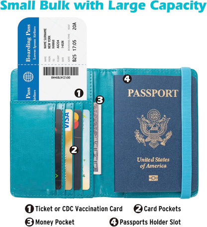 Passport Holder for Men Women RFID Blocking US Passport Cover Case, Waterproof Leather Passport Book Protector with Vaccine Card Slot Travel Document Organizer