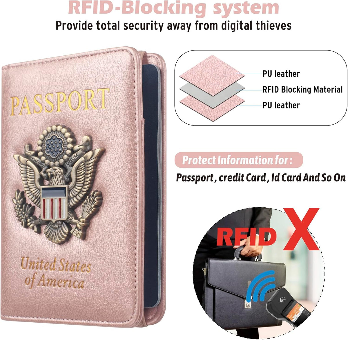 Passport Holder for Men Women RFID Blocking US Passport Cover Case, Waterproof Leather Passport Book Protector with Vaccine Card Slot Travel Document Organizer