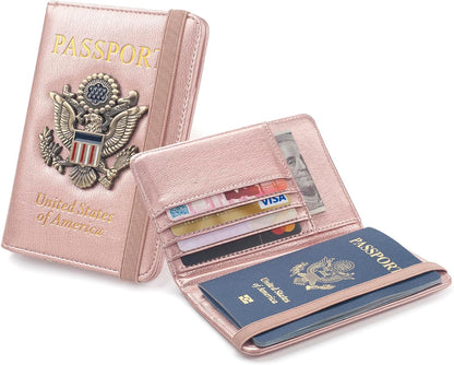 Passport Holder for Men Women RFID Blocking US Passport Cover Case, Waterproof Leather Passport Book Protector with Vaccine Card Slot Travel Document Organizer