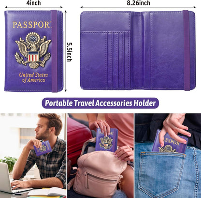 Passport Holder for Men Women RFID Blocking US Passport Cover Case, Waterproof Leather Passport Book Protector with Vaccine Card Slot Travel Document Organizer