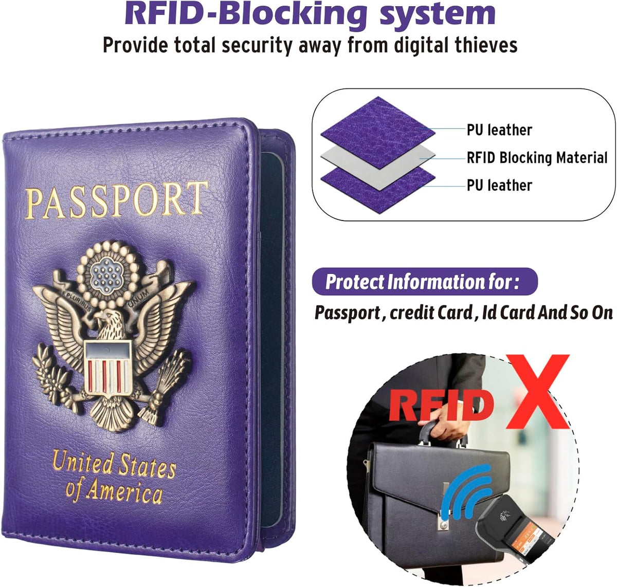 Passport Holder for Men Women RFID Blocking US Passport Cover Case, Waterproof Leather Passport Book Protector with Vaccine Card Slot Travel Document Organizer