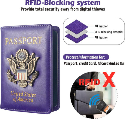 Passport Holder for Men Women RFID Blocking US Passport Cover Case, Waterproof Leather Passport Book Protector with Vaccine Card Slot Travel Document Organizer
